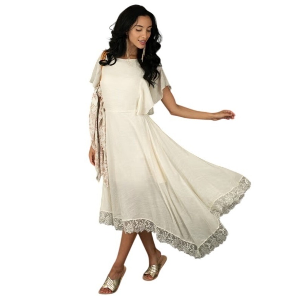 Mia Joy Lakynn Dress Gardenia White Lace Trim Boho Fairy Asymmetrical XS NWT $88